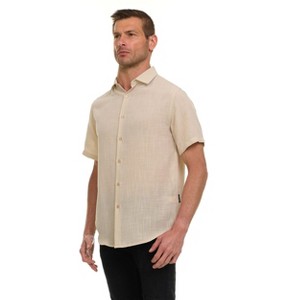 Canada Weather Gear Men’s Linen Look Short Sleeve Button-Up Shirt – Lightweight Collared Casual Shirt for Summer - 1 of 4