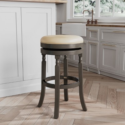 FURNIinspire Counter And Bar Stools Counter Stool Bar Chair, Fixed Height Armless Kitchen Stool, Leather Seat, Thick Cushion, Gray, 17"*17"*30"