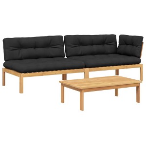 vidaXL 3 Piece Patio Pallet Sofa Set with Cushions - Solid Acacia Wood - Outdoor Modular Sectional - with Table and Black Cushions - Brown - 1 of 4
