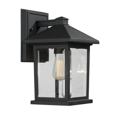 1 Light Modern Outdoor Wall Lantern Sconce with Beveled Glass Shade Black - Aurora Lighting