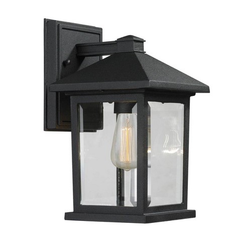 Glass Shade Wall Mounted Lighting Exterior Metal Lantern Sconce in Black Finish 