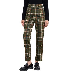 Allegra K Women's Plaid Tartan High Waisted Button Casual Pants - 1 of 4