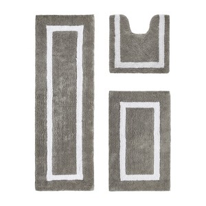 Hotel Bath Rug 100% Premium Cotton Tufted Weave Two Tone Reversible 3 Piece Bathroom Rug Set, Super Soft & Water Absorbent, Machine Washable Bathmat - 1 of 4