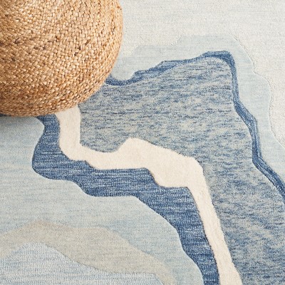 Ivory and Navy Hand-Tufted Wool Abstract 5' x 8' Rug
