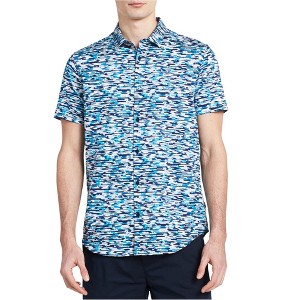 Calvin Klein Mens Pixelated Button Up Shirt, Blue, Small - 1 of 1