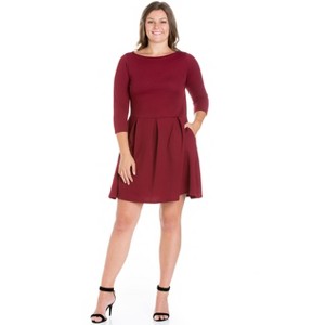 24seven Comfort Apparel Perfect Fit and Flare Plus Size Pocket Dress - 1 of 4