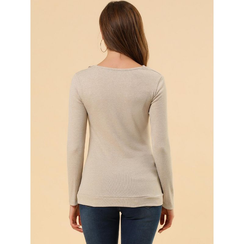 Allegra K Women's Cowl Neck Long Sleeves Buttons Decor Ruched Top, 6 of 8