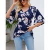MISSKY Women's 3/4 Sleeve Tunic Tops Casual V Neck Dress Shirts Floral Printed Loose Fit Pleated Blouses - 2 of 4