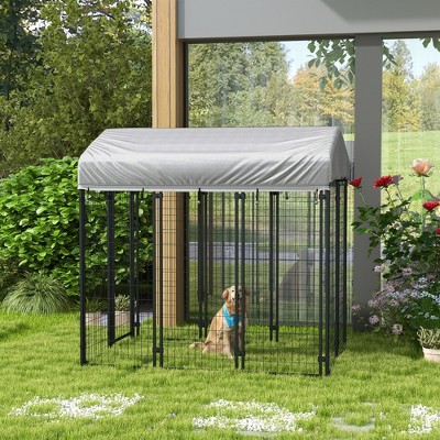 Large Black Steel Outdoor Dog Kennel with UV-Resistant Roof