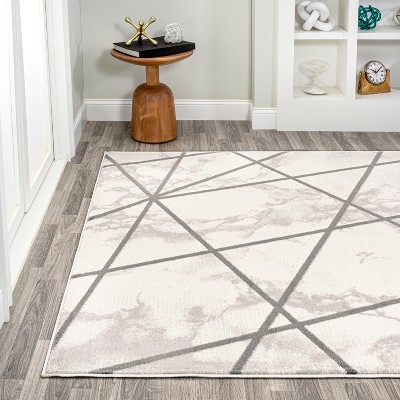 Patras Gray and Ivory Geometric Marbled Area Rug