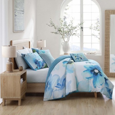 Watercolor Blue Cotton Reversible Full Comforter Set