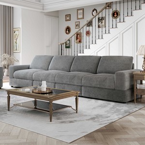 ATJafurn Corduroy Sectionals Sofa, Modern Modular Upholstered Loveseat Couch with Square Arm and Deep Seat for Living Room - 1 of 4