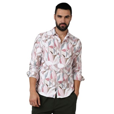 Campus Sutra Men Men's Nude Pink & Ivory White Petal Block Shirt