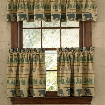 Rustic Bear and Tree Cotton Light-Filtering Window Tiers
