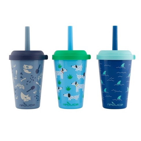 The First Years GreenGrown Reusable Spill-Proof Straw Toddler Cups - Blue - 3pk/10oz