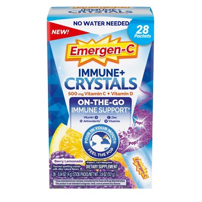 Emergen-C Immune + Crystals On-the-Go Immune Support Supplement Stick Packs - Berry Lemonade - 28ct
