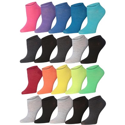 Tipi Toe Women's 20 Pairs Solid Rainbow Burst Colorful Patterned Low Cut/No Show Socks