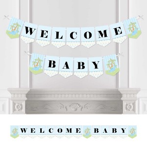 Big Dot of Happiness Baby Boy Dinosaur - Baby Shower Bunting Banner - Blue Party Decorations - Welcome Baby - 1 of 4