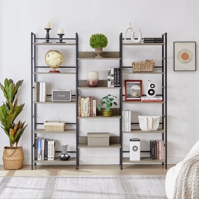 70.1" Retro Wooden Style Triple Wide 5-Shelf  Bookshelves, Home and Office Large Open Bookshelves, 4L -ModernLuxe