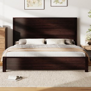 AMERLIFE Rustic Wood Bed Frame with 51.2" Spliced Headboard - 1 of 3