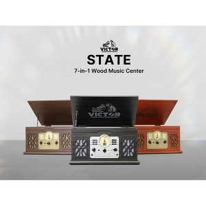 VICTOR State 7-in-1 Turntable Music Center with 3-Speed Record Player, CD/MP3/Cassette Player, FM Radio, Dual Bluetooth In & Out, and Built-in Stereo - 1 of 4