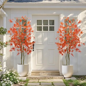 2Pcs Maple Tree,Autumn Artificial Maple Tree, Tall Fake Maple Tree with Red Maple Leaves, Faux Red Maple Tree in Pot for Fall Festival Decor - 1 of 4