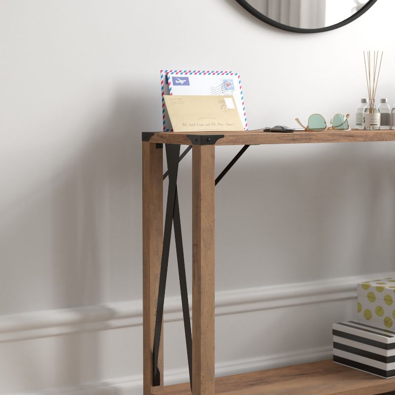 Flash Furniture Wyatt Modern Farmhouse Wooden 2 Tier Console Entry Table with Metal Corner Accents and Cross Bracing, 6 of 12