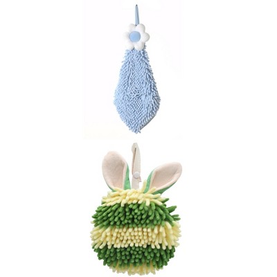 REGALWOVEN 2 Packs Soft Absorbent Flower and Rabbit Shape Decorative Chenille Hand Towel for Bathroom 6" x 15"/7" x 7"