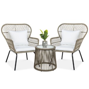 Best Choice Products 3-Piece Patio Conversation Bistro Set, Outdoor Wicker w/ 2 Chairs, Cushions, Side Table - 1 of 4