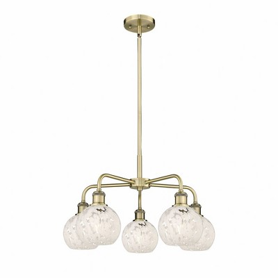 White Mouchette - 5 Light Stem Hung Chandelier In Modern Style-13.5 Inches Tall and 24 Inches Wide