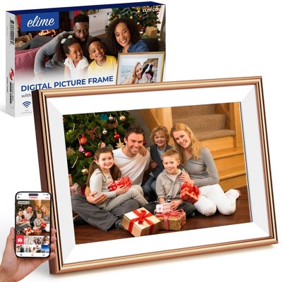 ELIME 10.1 inch WiFi Frameo Digital Photo Frame - Aluminum Frame - Unlimited Storage, Micro SD Slot, Gold