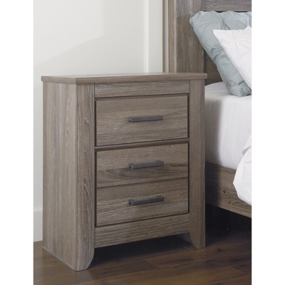 Warm Gray Transitional 3-Drawer Nightstand with Antiqued Pulls