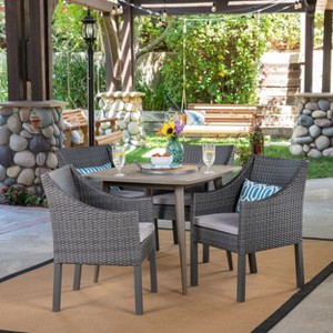 Christopher Knight Home Damas Outdoor Acacia Wood and Wicker 5 Piece Dining Set with Cushion - 1 of 4