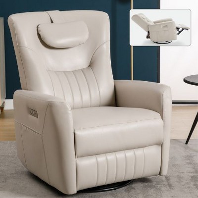 CENGHU Modern Swivel and Rocker Power Recliner Chair for Adult with Lumbar and Neck Support Pillow, Pushback Chair with USB and Type-C Ports