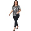 Women's Plus Size Metallic Sparkly Crew Neck Short Sleeve Party Disco Blouses - Agnes Orinda - 3 of 4