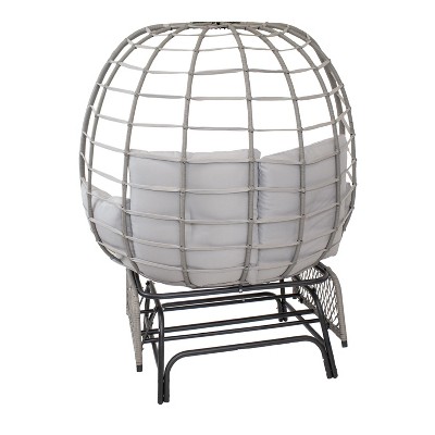 Gray Polyrattan Double Egg Chair Glider with Cushions