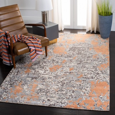 Gray and Rust Hand-Tufted Wool and Viscose Area Rug, 4' x 6'