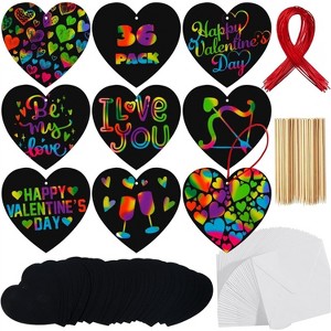 Joyfy 36 Packs Valentines Day Gifts Cards for Kids, Magic Color Scratch Heart Rainbow Paper, Valentine Crafts & Art for Kids Classroom Exchange Gifts - 1 of 4