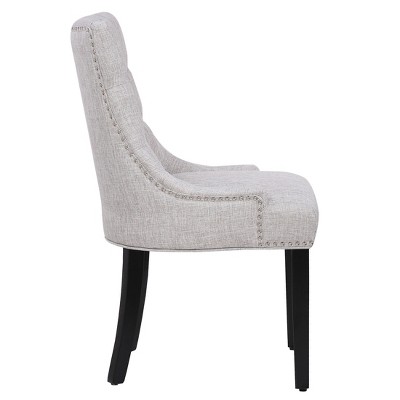 Light Gray Linen Upholstered Tufted Side Chair with Rubberwood Legs