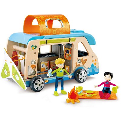 Hape Adventure Van 23 Piece Wooden Camper Toy Set with Surfboards, Hang Glider, and Camping Accessories for Kids Ages 3 Years and Up