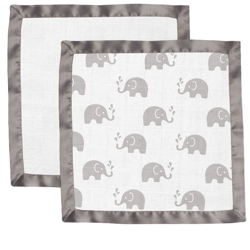 Bacati - Elephants Blue/Gray Muslin 2 pc Security Blankets, 4 of 10