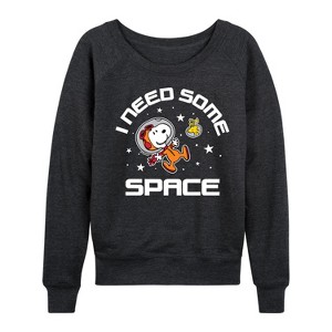 Women's - Peanuts - Space Snoopy Lightweight French Terry Wide Neck Long Sleeve Shirt - 1 of 4