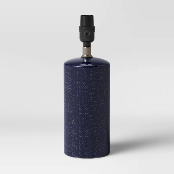 Linen Textured Ceramic Lamp Base, Dark Blue