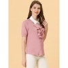 Allegra K Women's Contrast Collar Tie Ruffle Front Button Short Sleeve Work Shirt - 4 of 4