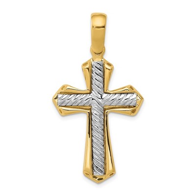 Black Bow Jewelry 14k Two Tone Gold Solid Rope Cross Pendant, 22 x 43mm