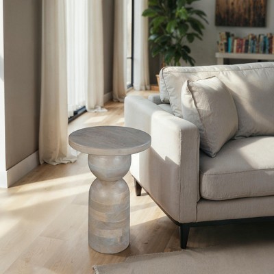 Royal Hampton, Tia 12 Inch Round Side End Table, Turned Pedestal Base, Mango Wood in Finish