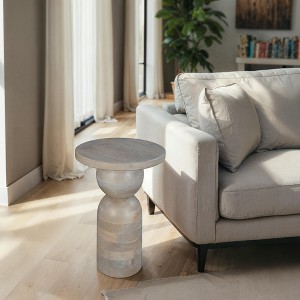 Royal Hampton, Tia 12 Inch Round Side End Table, Turned Pedestal Base, Mango Wood in Finish - 1 of 4