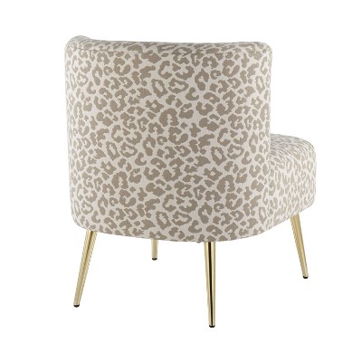 Contemporary Beige Leopard Slipper Chair with Gold Tapered Legs