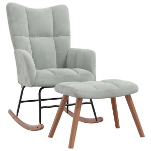 vidaXL Rocking Chair with Ottoman Light Gray Velvet - 1 of 4