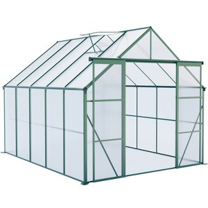 Gulches 8x10FT Green Double Sliding Door Polycarbonate Greenhouse Raised Base Anchor Adjustable Roof All Season Outdoor Backyard - 1 of 4